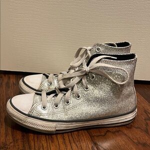 Kids Glittery Silver Converse All Star High-Top Sneakers
